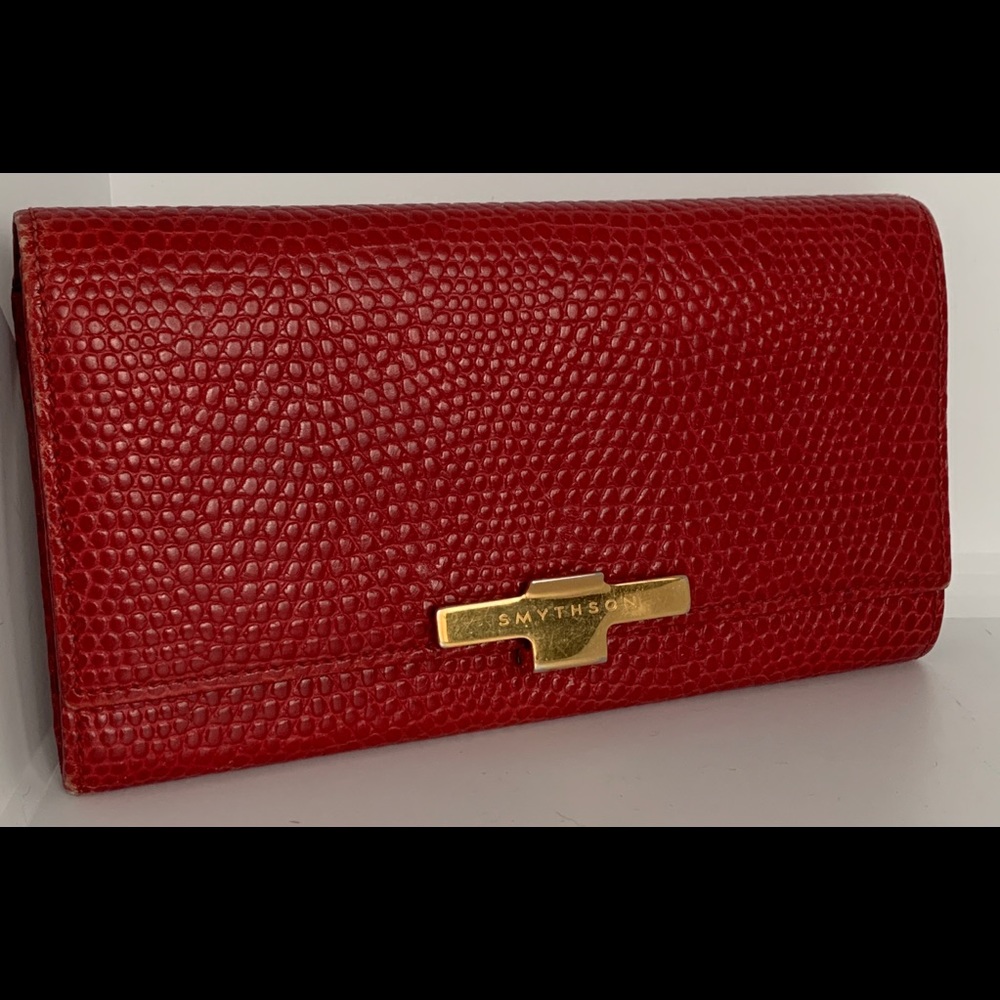 Smythson Embossed Large Red Leather Wallet